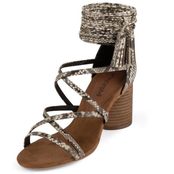 NEW Jeffrey Campbell Tan Python Despina Chunky Heeled Tassel Sandals Size 8.5 - Picture 3 of 6